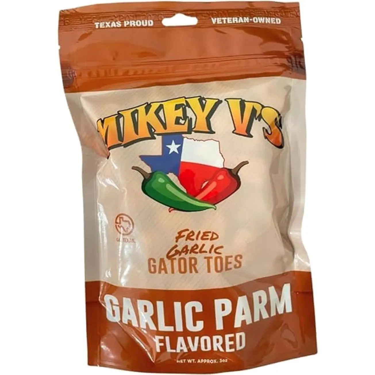 Mikey V’s Garlic Parmesan “Gator Toes” – Deep-Fried Garlic Snacks, Crunchy Cheesy Bites, 3.9 oz Bag
