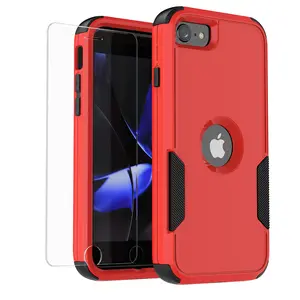 for iPhone SE 2022/2020/3rd/2nd Gen Case with Screen Protector Heavy Duty 3 in 1 Full Body Rugged Shockproof Hard PC Soft Rubber Protective Cover