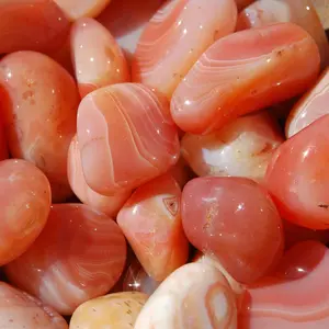 Banded Carnelian Agate Crystal Tumbled Stones, Botswana