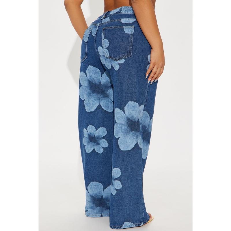 Born To Bloom Baggy Denim Jeans - Dark Wash