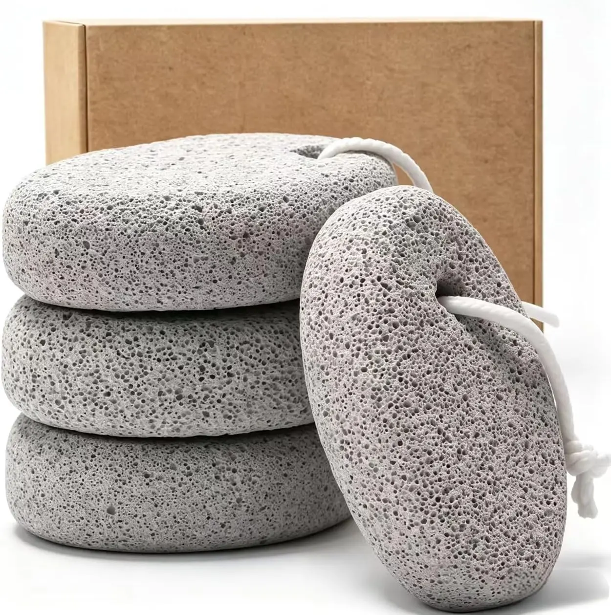 4-Pack Natural Pumice Stone for Feet, Borogo Lava Pedicure Tools Hard Skin Callus Remover for Feet and Hands - Natural Foot File Exfoliation to Remove Dead Skin, Heels, Elbows, Hands