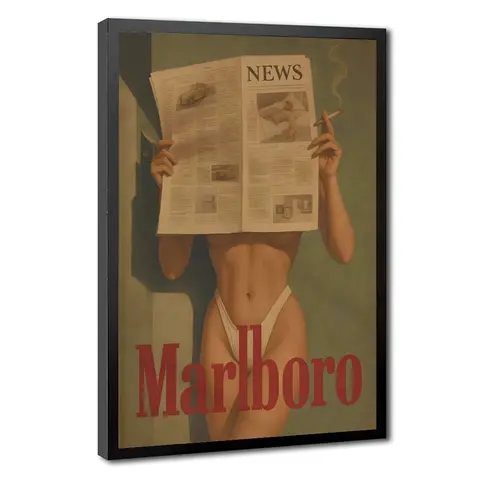 Vintage Marlboro Lady Newspaper Poster - Unframed Branded Print Wall Art, Homegoods for Bedroom Decor, Aesthetic Unique Home Decor Tombstone Wall Art Gift for Friends