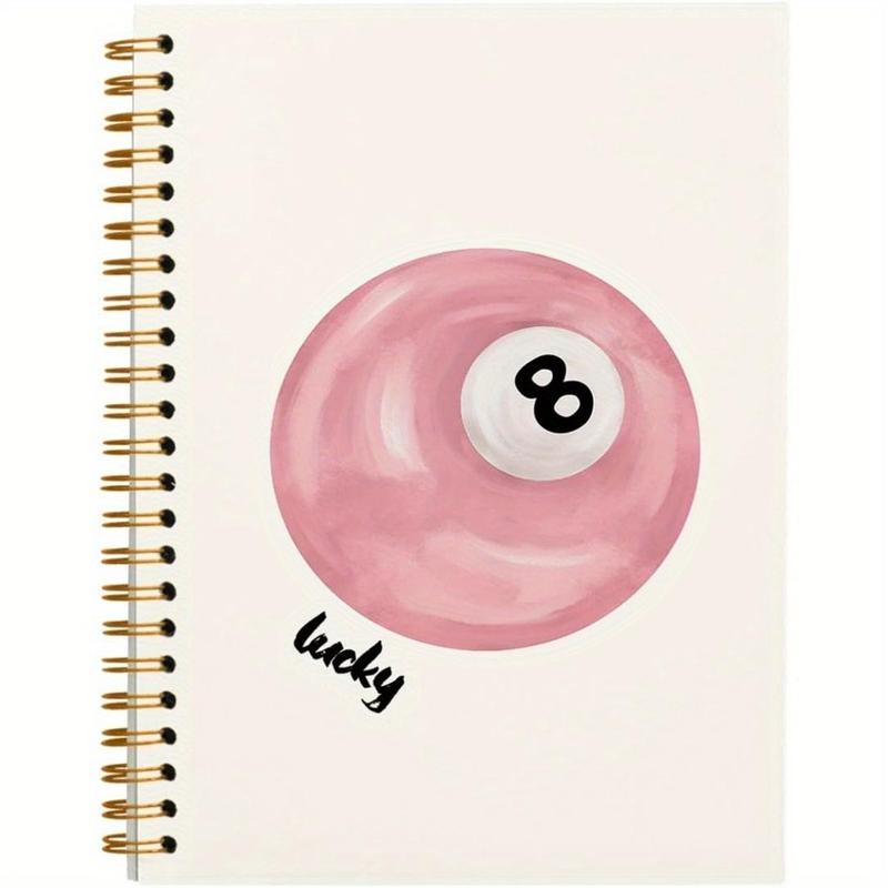 Pink 8 Ball Pattern Spiral Notebook, Spiral Notebook Journal, 1 Count Aesthetic Hardcover Notebook with 50 Pages, Office Stationery & Supplies for Student Teacher