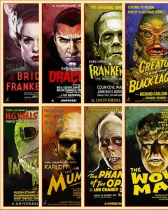 Monsters Poster, Classic Horror Movie Icons Art Prints, Halloween Wall Art Home Decor - Dracula, Frankenstein,...