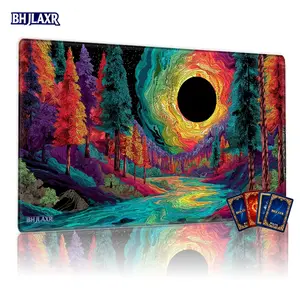 Psychedelic Surreal Forest Starry Night TCG Playmat - 12x24inch Non-Slip Gaming Mouse Pad, Ideal for MTG Card Game, Perfect for Party Home Use, Great Gift with Artist Signature