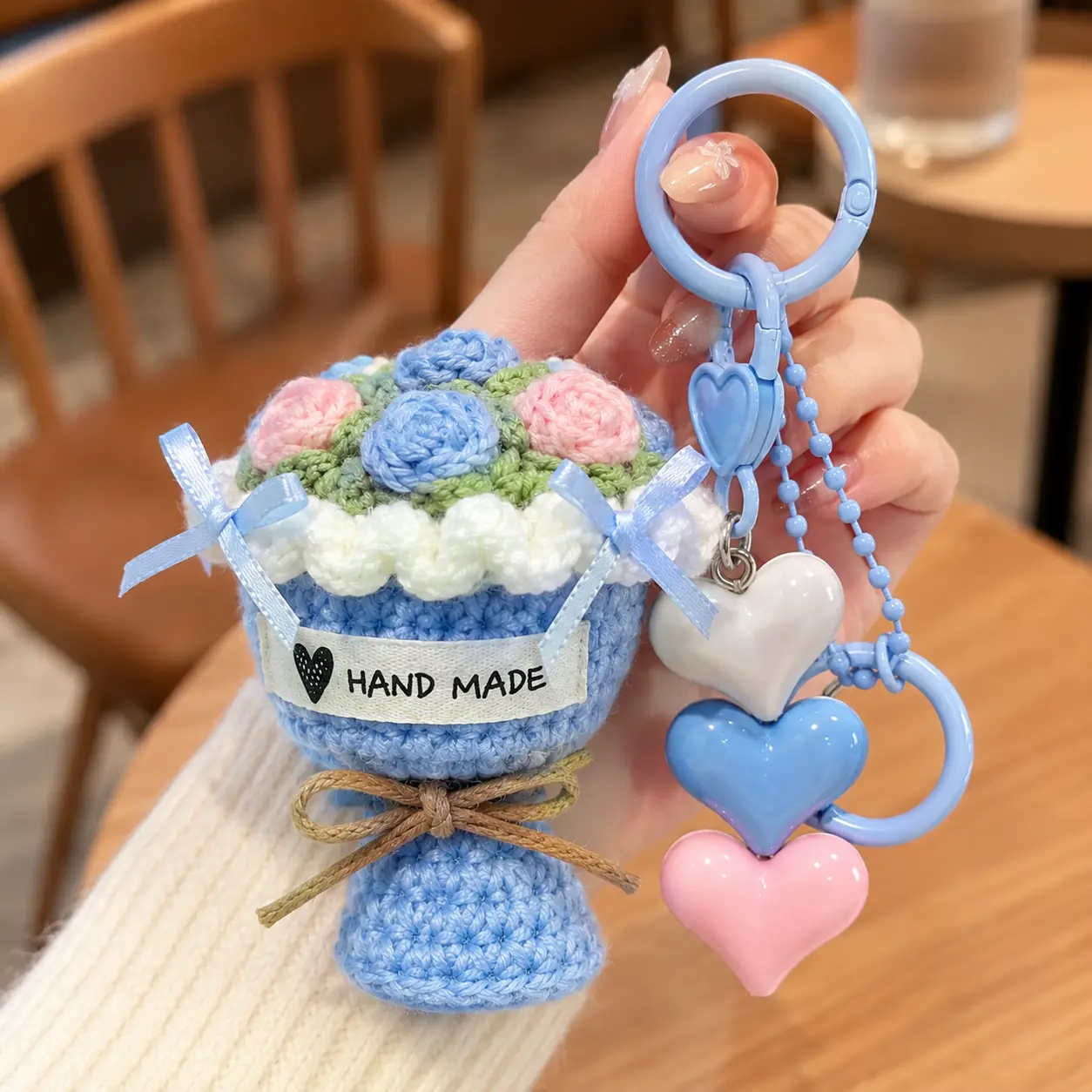 Handmade Crochet Mini Rose Bouquet Keychain, Cute Flower Bag Charm for Women, Valentine’s Day, Mother’s Day, Birthday & Anniversary Gift