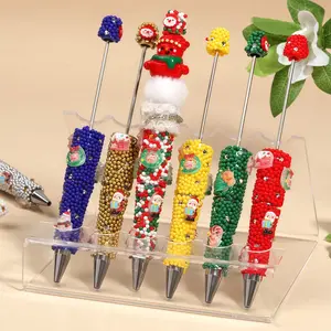 5-Pack Christmas Colorful Beaded Ballpoint Pens, DIY Rotating Refills, Perfect for Holiday Gifts, Office Supplies, Weddings, Birthdays