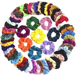 60 Pcs Velvet Hair Scrunchies, Elastic Hair Ties Bands Scrunchy Ropes Scrunchie for Women, Girls & Kids Hair Accessories - 60 Assorted Color