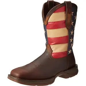 2026 New Fashion National Chunky mid-heel slip-on retro fashion boots patchwork western cowboy boots for men