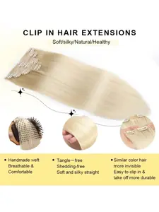 Clip In Hair Extensions Real Human Hair Blonde Clip In Extensions 8pcs Double Weft Hair Extensions Thick End Extensions Clip Ins Human Hair Silky Straight Human Hair#613 Natural Looking Hair Realistic Hairpiece