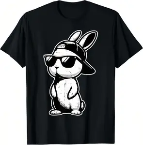 Easter Bunny Baseball Cap Sunglasses Cute Rabbit Mens T Shirt Man Shirt Easter Shirts for men
