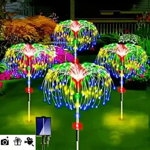 4pcs Solar Firework LED Lights - 8 Lighting Modes, Outdoor Lawn, Landscape, Solar Led Patio Decoration for Holidays, Festivals, Colorful Firework Design with Adjustable Pole Installation, Hanging Solar Lights, Solar Garden Lights, Garden Glow Light
