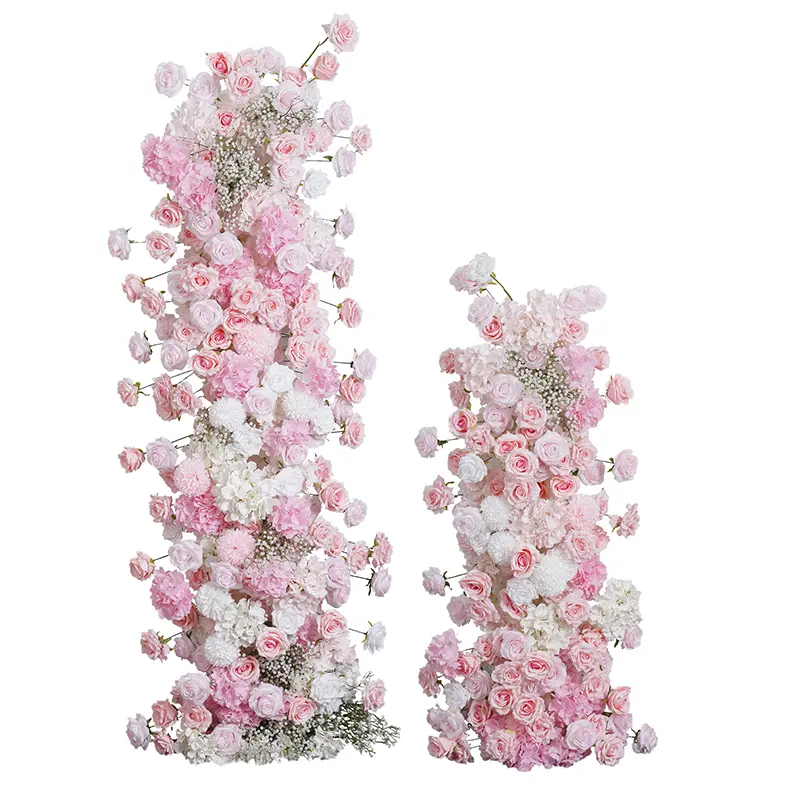 S-A7784 Series 5D Handcrafted Silk Flowers Wedding Backdrop Arch KT Board Decor, Rose-Hydrangea-Babysbreath Backdrop Decor for Home & Festive Party Supplies