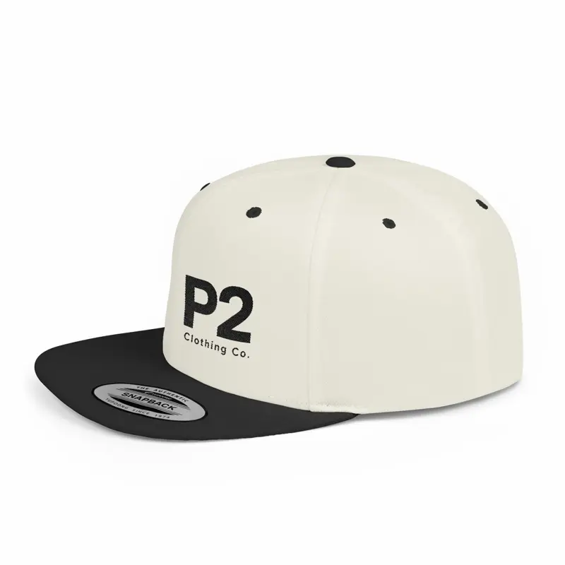 P2 Clothing Co. Snapback Hat - White with Black Brim and Logo - Comfortable & Stylish for Everyday Wear
