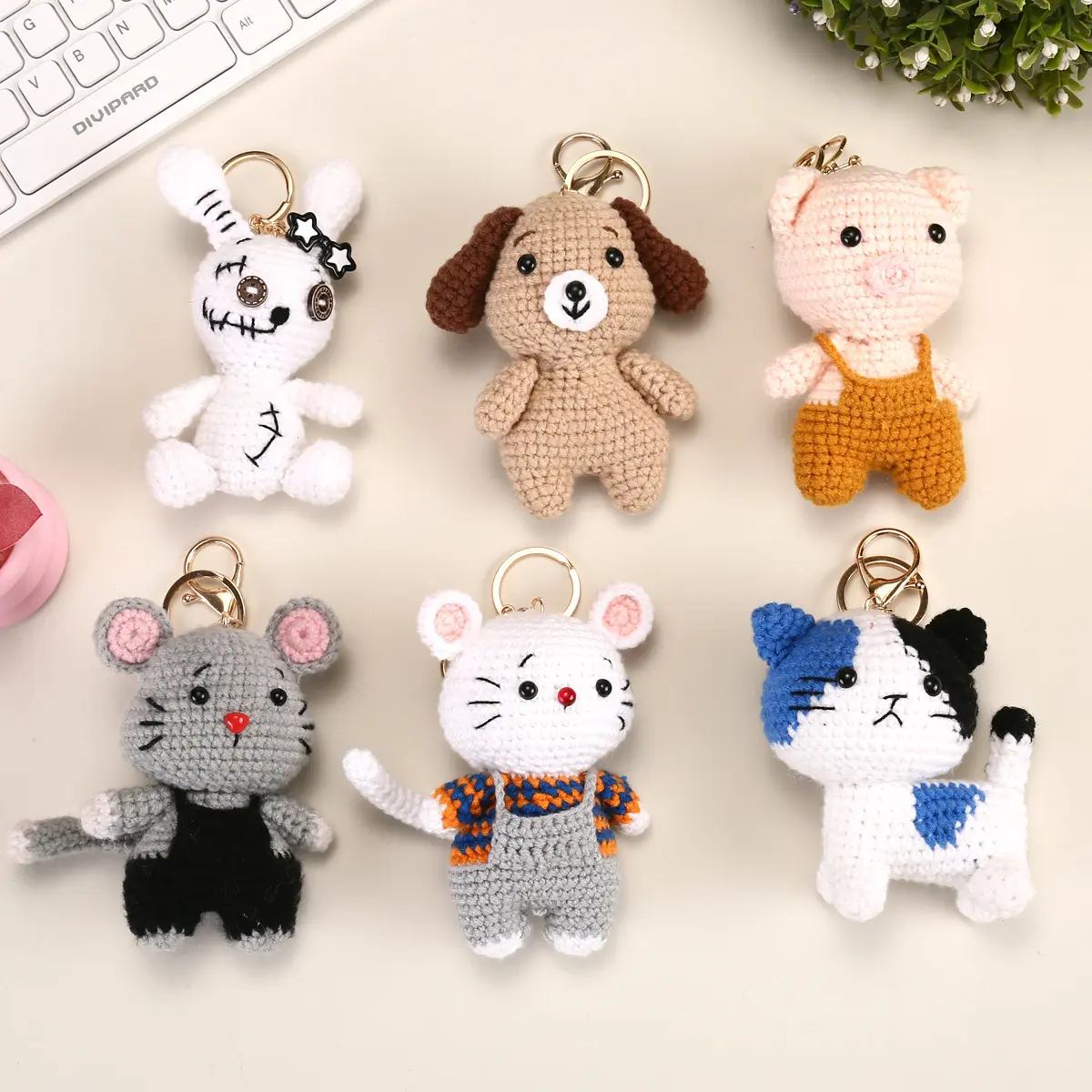 Handmade Crochet Zodiac Animal Keychain - Soft Yarn Plush Bag Charm Pendant, Fashion Accessory for Keys or Backpacks, Ideal Daily Gift
