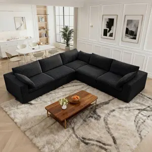 【4 Packages】Eyisean 118.2" V Shaped Corner Sofa, Fluffy Modular Sectional Sofa with Removable Cushion, Plush Corduroy Upholstered Sofa with Deep Seat, No Assembly Required, Oversized Boneless Couch for Living Room