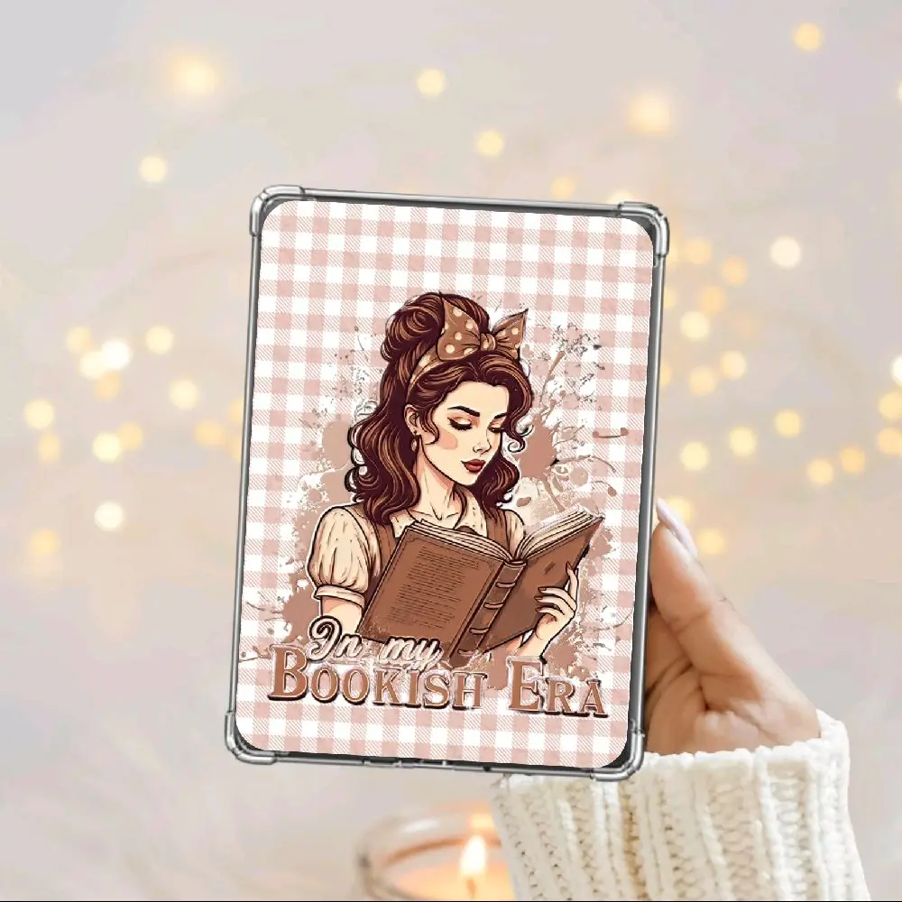 Bookish Era Kindle Insert | Brown Gingham Coquette E-Reader Insert for Clear Case | Vintage Retro Library Aesthetic