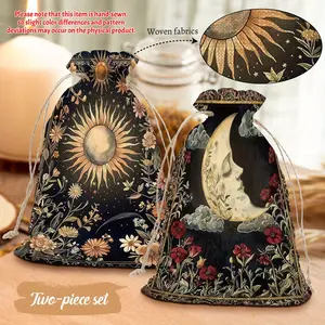 2pcs Astrology Tarot Drawstring Bags, Constellation & Sun Moon Phase Prints, Mysterious Style, Portable Storage for Jewelry/Dice/Cosmetics, Ideal for Wiccan Believers & Mysticism Enthusiasts