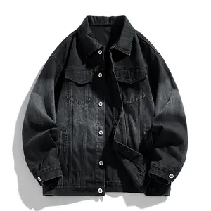 Autumn New Couple Vintage Denim Jacket, Casual Versatile High-End Top, Washed Distressed Vintage Denim Jacket, Men's Spring and Autumn Trendy Loose Fit Casual Coat with Multiple Pockets, Lapel Button Long Sleeve Cardigan, Suitable for Daily and Outdoor We