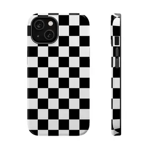 Black Checkered Phone Case, Mag Safe Compatible, Magnetic Tough Cases