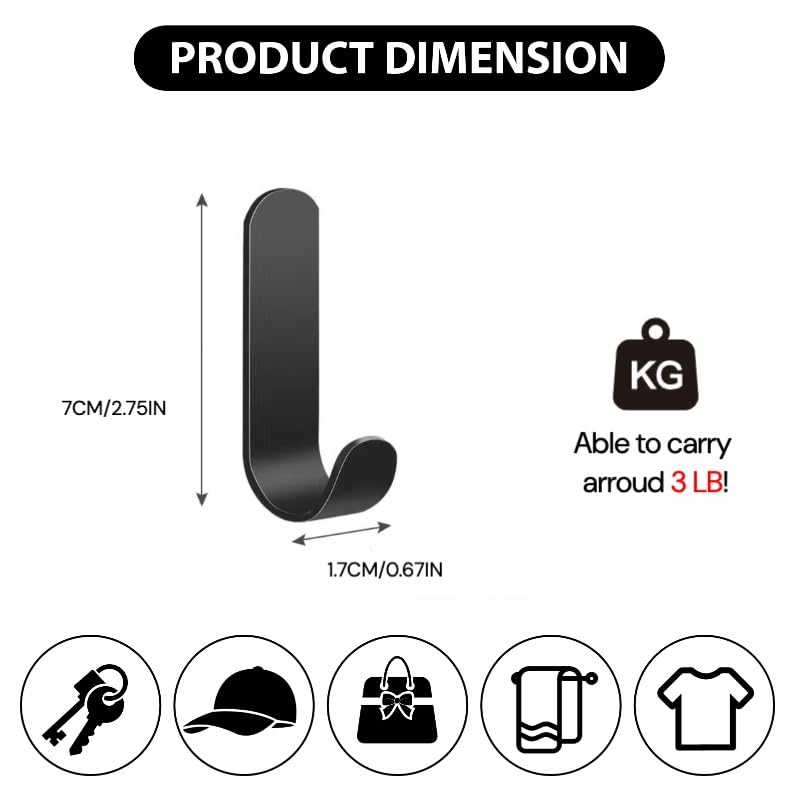 J-Shaped Coat Hooks Metal Wall Mounted Hook Hanger for Coat Hat Bag Purse Towel Black 5Pcs Rust-Proof & Corrosion-Resistant - Easy Installation - Heavy-Duty Performance - Modern Craftsmanship - Multi-Purpose Functionality - Organiser Hangable door