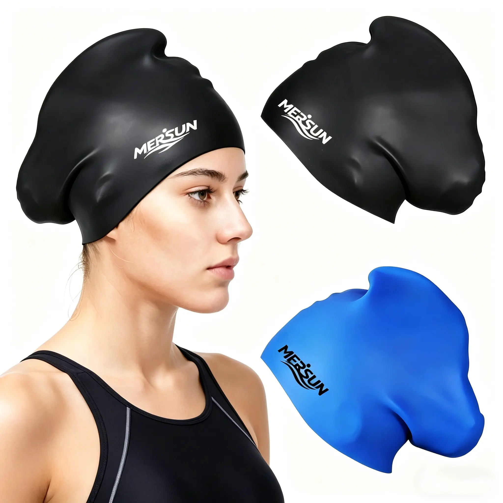 Swim Cap Long Hair 2 Pack Swimming Caps for Women Silicone Swim Caps Keep Hair Dry Waterproof Comfortable Flexible Durable Bathing Cap Tear-Proof Design Large Women Adult Swimming Cap 10+ Years Girls