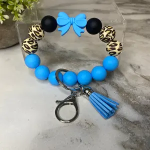 Silicone Bracelet Keychain - Blue Bow