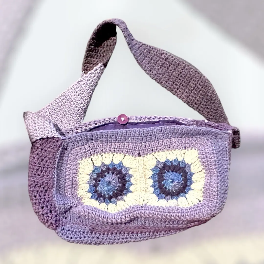 Handmade Crochet Hobo Bag - Purple Granny Square Design