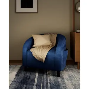 Garvee Accent Chair Armchair for Living Room Barrel Club Chair with Soft Padded Seat & Sturdy Legs for Bedroom Waiting Room Reception Chairs(Navy Blue)