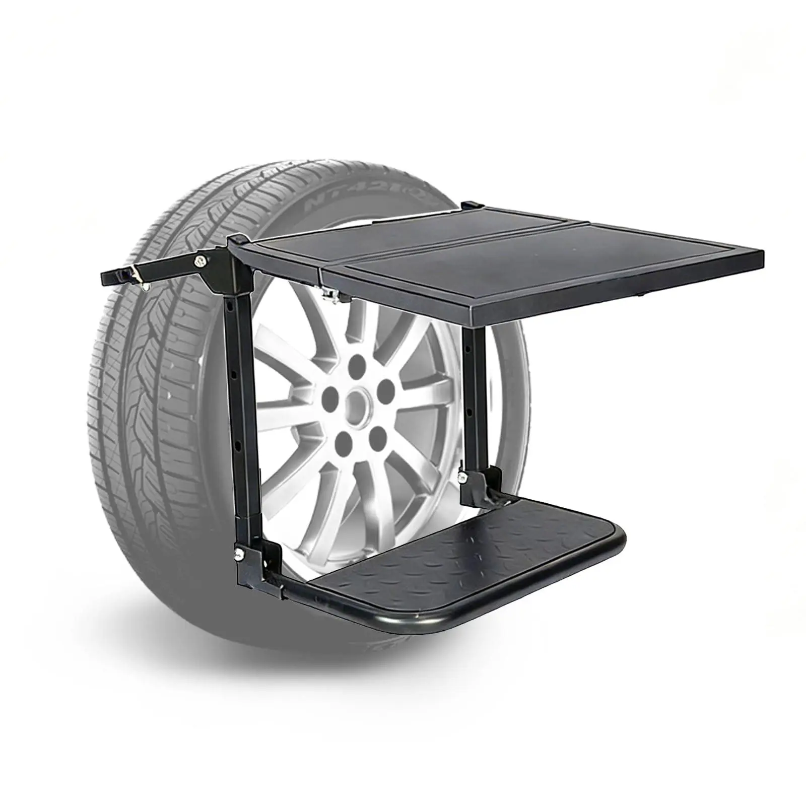 Heavy-Duty Adjustable Metal Wheel Step - Universal Folding Design for Trucks, SUVs, Tailgating, 300 lbs Capacity, Fits 9"-12" Tires, Non-Slip Portable Platform, Steel Frame, Folds Flat Fast, Reach Tall Racks, Mountable