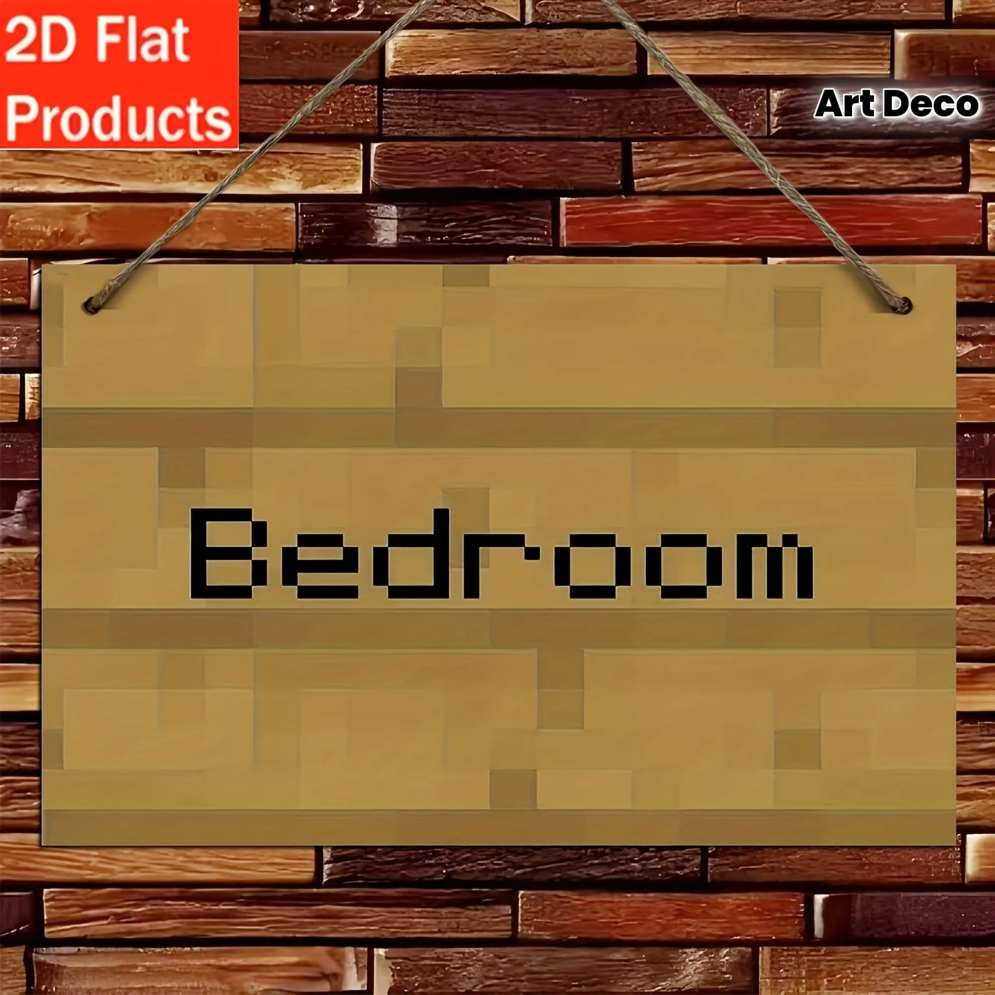 FRANALA Pixel Art Bedroom Sign - Retro Game Style Wooden Wall Decor Recycled Wood Mosaic Texture, Easy to Install and Durable Wall-Mounted Sign, Suitable for Game Room, and Rustic Bedroom Decor