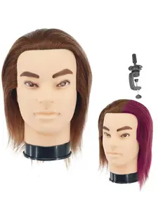 12 Inch Barber Mannequin Head Male, 100% Real Hair, Hairstyle Design Practice Doll Head, Free Clip Holder, Hairdresser Training Model
