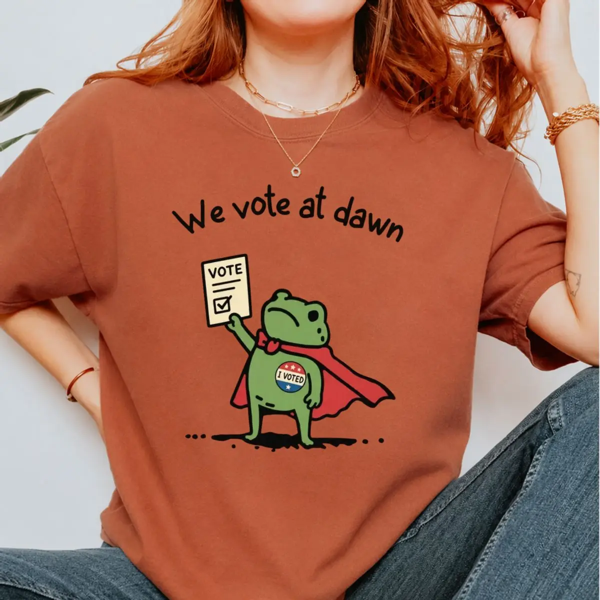 Comfort Colors We Vote At Dawn Frog Meme Shirt, All Elections Matter T Shirt, Funny Sarcastic Your Vote Matters Graphic Tee, Frog Voting Rights Democracy Top , Unisex Garment-Dyed Tee, Casual Clothing