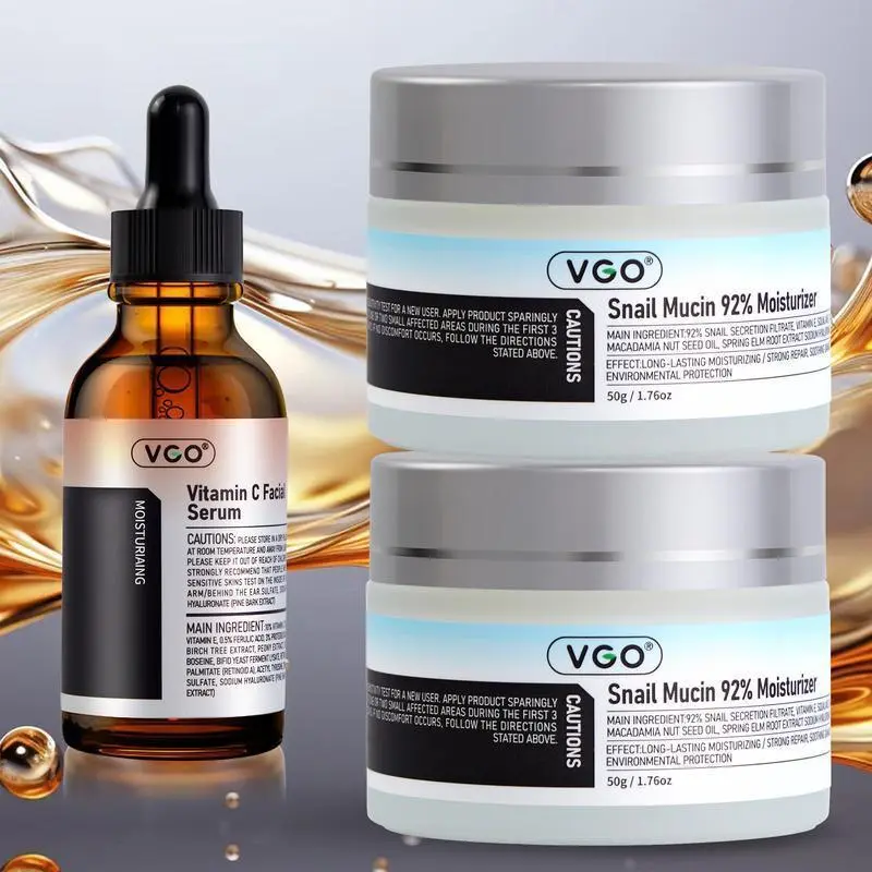 VGO Vitamin C Facial Serum Essence + VGO Snail Mucin 92% Moisturizer, Moisturize Skincare Daily Delicate Gentle Acne Cleanser Cream Cleanser Cream Radiance Comfort
