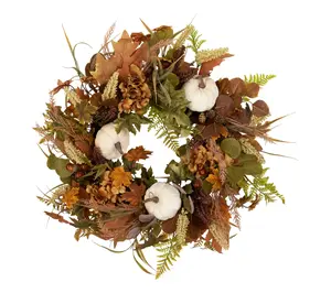 Northlight Pumpkins & Leaves Fall Harvest Wreath 26" Unlit