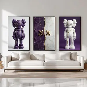 Decorative HypeBeast Purple Kaws Wall Art Poster Set Of 3, Kaws Style Hypebeast Decor,Artful Urban Decor Print,Kaws Figured Art Print