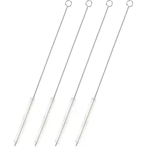 Straw Cleaner Brush 12 In, Silver & White, 4-Pack Stainless Steel Straw Cleaner Brush for Water Bottles & Pipes with Flexible Nylon Tip for Narrow Openings