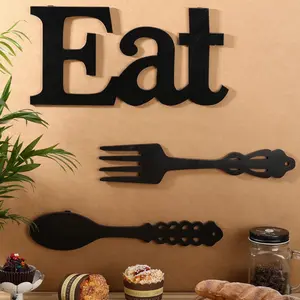 3-piece set of fork and spoon wall decoration, country-style wooden decoration, cute table letters for kitchen and home decoration, decorative hanging wooden letters, country-style wall art, suitable for living rooms