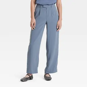 Women's High-Rise Satin Side Striped Straight Trousers - A New Day Blue 2