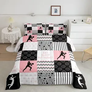 Feelyou Volleyball Pattern Duvet Set - Luxury Twin Size Microfiber Bedding, Pink Black White Sports Game Designer Comforter for Volleyball Players
