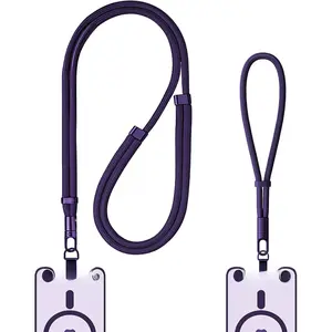 Phone Lanyard 2 count - 1 Phone Wrist Strap, 1 Adjustable Crossbody Cell Phone Lanyard, 2 Metal Pads and 360? Rotating Metal Clips - -Friendly, Universal for  Phones (Dark Purple)