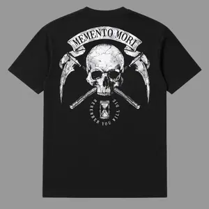 Memento Mori Tactical T Shirt With Skull And Grim Symbol Graphic, Dark Philosophy Tactical Apparel For Men Who Embrace Strength And Mortality, Military Style Streetwear Shirt For Tactical Lifestyle Gym And Everyday Wear