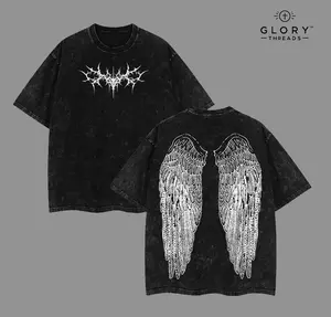 Y2K Gothic Wing Hoodie – Dark Oversized Vintage Hoodie | Washed Wing Graphic T-Shirt for Grunge Streetwear & Anime-Inspired Fashion