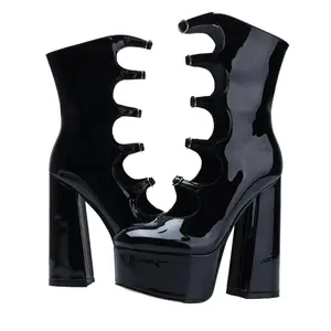 Sexy Unisex High Heels White Patent Leather Ankle Boots with Silver Buckle for Women & Men Fashionable Edge - Girl