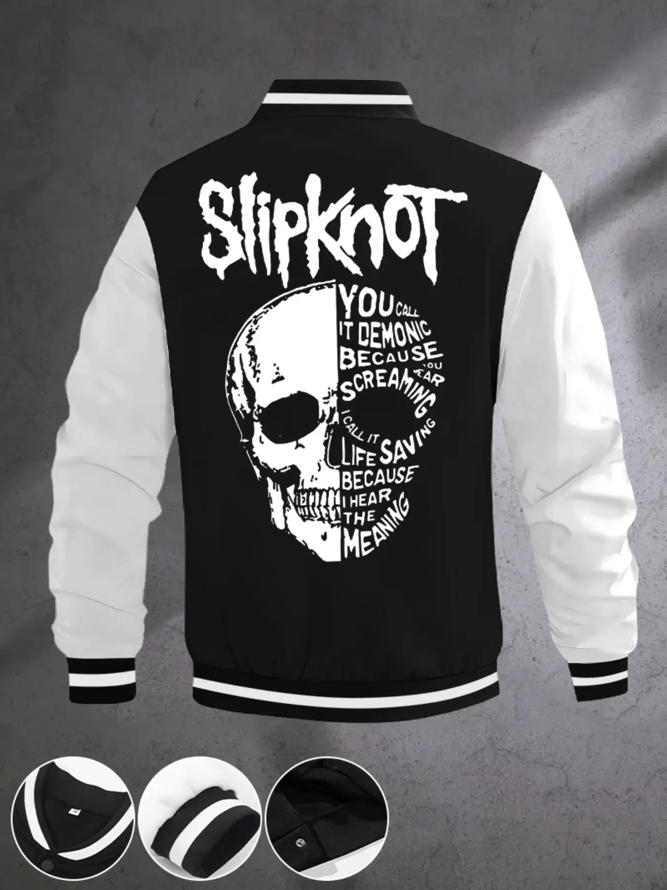 Men's Dark Style Cool Baseball Jacket Coats, Long Sleeve, Halloween Skull Print Design, Perfect Halloween Gift for Boyfriend, Casual Fitted Fall & Winter