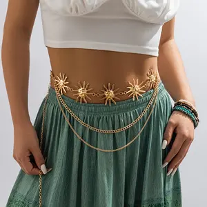 JoJo's _Delicate Sun with Multi-Layer Chain Pendant Waist Chain Zinc Alloy Jewelry Retro Bohemian Style