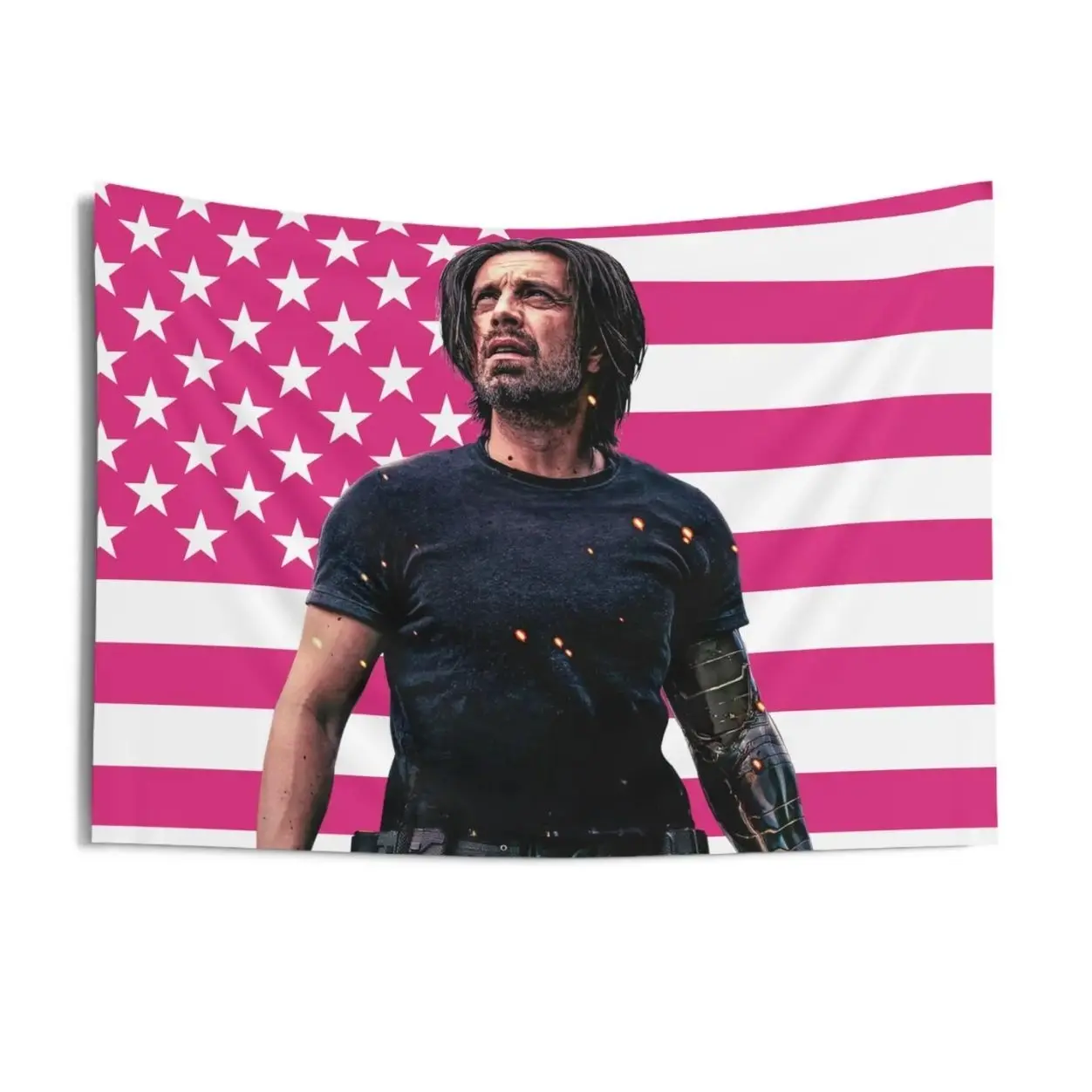 Bucky Indoor Wall Tapestries, Sebastian Stan Pink Flag