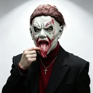 Horror demon latex mask with long tongue and long hair, Halloween cosplay horror demon mask, TikTok prank