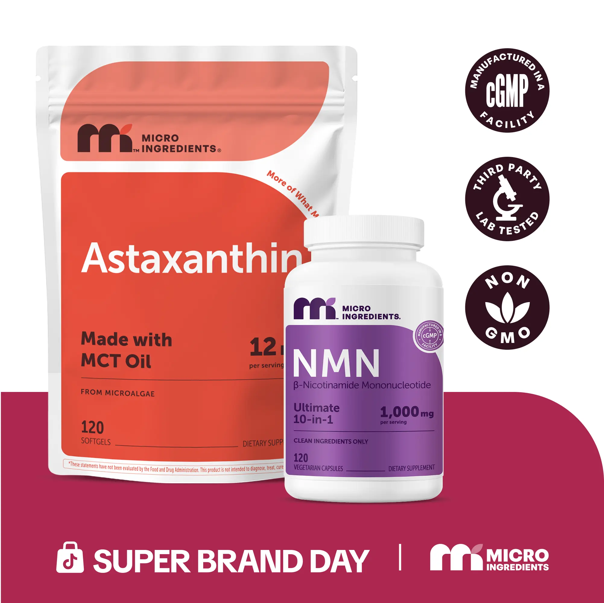 Brooke's Anti-Aging Bundle: NMN Complex 1000mg 120 Capsules & Astaxanthin 12mg 120 Softgels