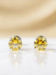 1pair 0.5 Carat Stainless Steel Four-Prongs Design Yellow Synthetic Moissanite Ear Studs Earrings, Exquisite Luxury, Ideal Gift for Banquets, Parties, Special Days & More